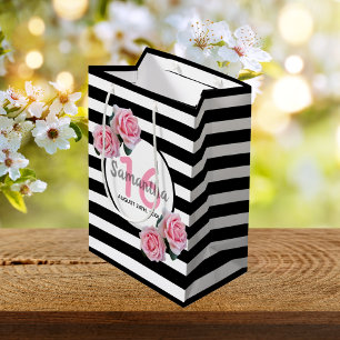Invitación Rosas rosas rosas negras rayas blancas Sweet 16