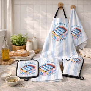 Delantal Familia Retro de Sardinas Nombre Personalizado Cos