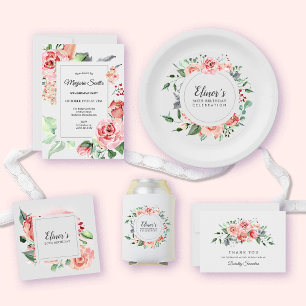 Servilleta De Papel Elegante rosa rosa floral 50 cumpleaños