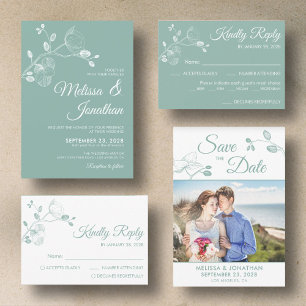 Invitación Todo En Uno Elegantes orquídeas menta verde boda floral