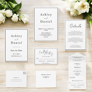 Tarjeta De Recepción Moda Mínima Boda Elegante En Blanco Y Negro