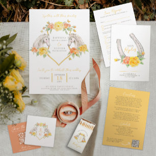 Tarjeta De Recepción Boda QR compartir caballos de amor monograma coral