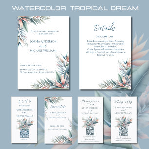 Tarjeta De Visita Watercolor Tropical Dream-Registry-Honeymoon