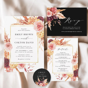 Pegatina Redonda Boda floral Black Burgundy Terracotta