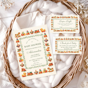 Invitación Chimenea de juguetes antiguos para baby shower