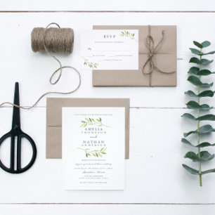 Invitación a la boda de la hoja de color verde