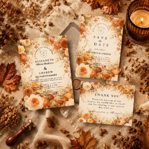 Tarjeta De Confirmación De Asistencia Boda floral elegante de otoño