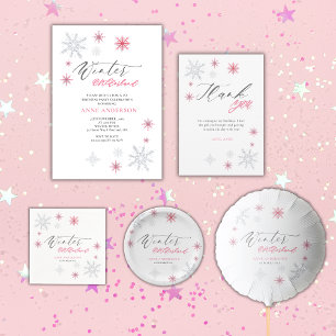 Invitación Cumpleaños Pink Winter Onederland Snowflakes 1 
