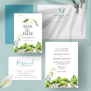 Invitación Boda formal de aves acuáticas tropicales