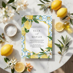 Invitación de boda de acrílico con limón mediterrá