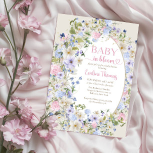 Invitación Bebé en flor morado azul rosa arca de flores silve
