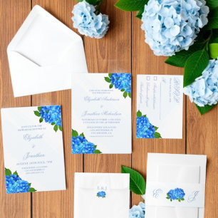 Pegatina Redonda Boda floral de Hortensia Azul