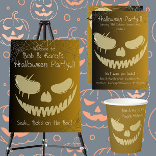 Posavasos Redondo De Papel La Calabaza Malvada sonríe la fiesta de Halloween