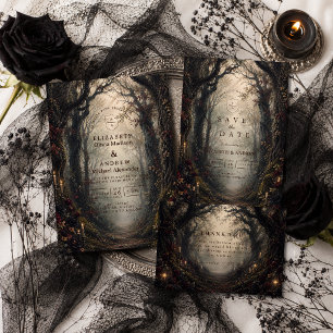 Tarjeta De Agradecimiento Boda gótica oscura del bosque