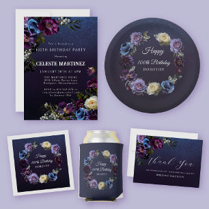 Invitación Moody Purple Flowers 100 cumpleaños