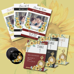 Invitación a la boda plana con girasol (negro)