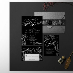 Invitación a la boda gótica elegante con flores si