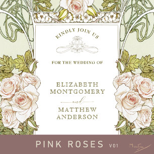 Invitación Rosa rosa Boda romántico Art Nouveau