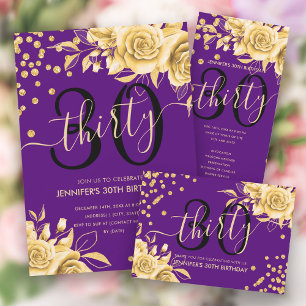 Pegatina Redonda Purpurina Gold Purple Floral 30 aniversario guión
