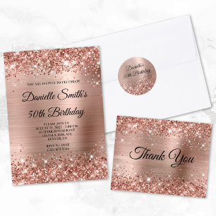 Invitación Rosa Purpurina Relieve metalizado dorado Fancy Mon