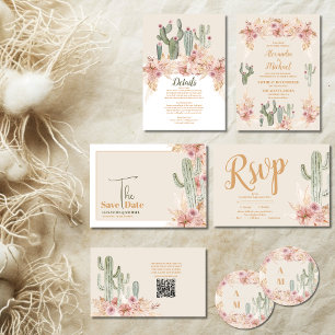Pegatina Redonda Boho Desert Cactus Boda