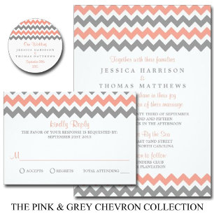 Invitación La moderna colección de Bodas Chevron - rosa y gri