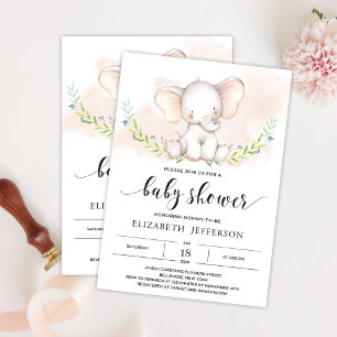 Invitación a Rubor para elefante lindo Chica Baby 