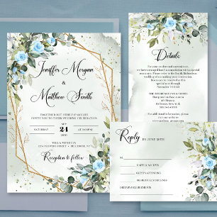 Servilleta De Papel Elegante boda de oro de flores azul claro eucalipt