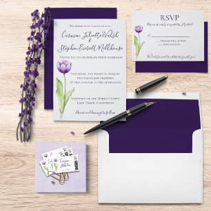 Invitación Foto minimalista Boda de Tulipanes simples púrpura
