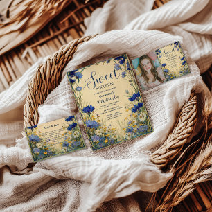 Tarjeta De Agradecimiento Azul Art Nouveau Sweet Sixteen de Aciano