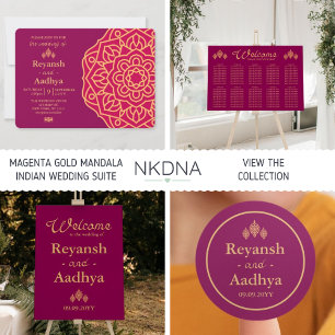 Invitación Elegante Magenta Gold Hindu Mandala Boda indio