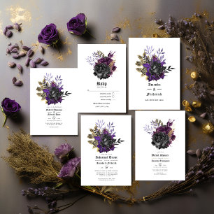 Invitación Black Purple Gold Floral Gothic Bridal Shower