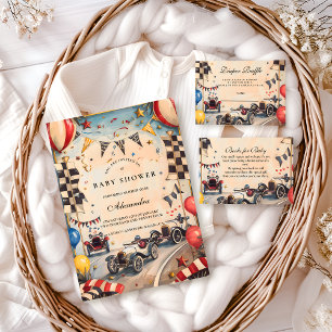 Invitación Ducha de Bebé de Coche de Carreras Retro