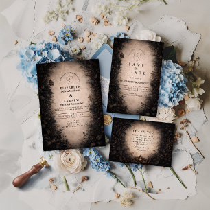 Tarjeta De Agradecimiento Boda gótica botánica de medianoche