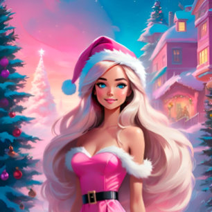 Póster Hermoso Chica de Navidades rosados 01