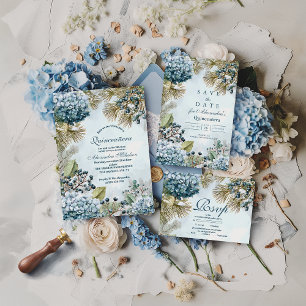 Invitación Quinceañera Floral Azul de Invierno