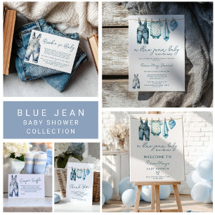 Invitación Modern Denim Blue Jean Clothesline Baby Shower