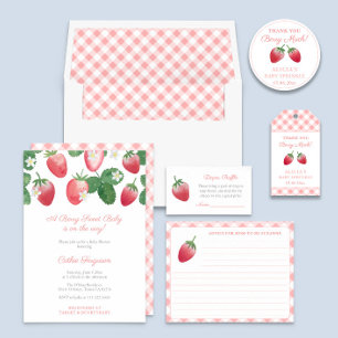 Tarjeta De Recepción Berry Sweet Strawberry Baby Shower Diaper Raffle