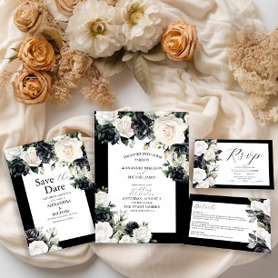 Invitación Elegante Boda floral blanco y negro