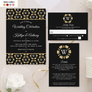 Invitación Silver Glitter Monogram Poker Chip Casino Wedding