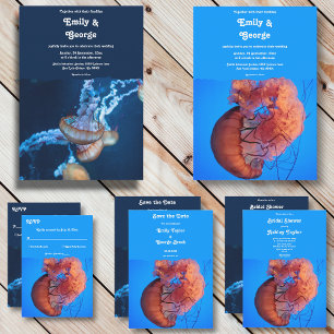 Invitación Boda Náutico de la medusa submarina azul de la mar
