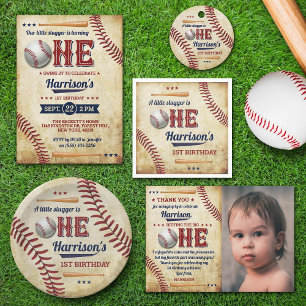 Invitación Niños de Béisbol Vintage Primer Cumpleaños