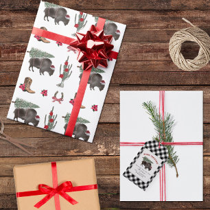 Papel De Regalo Bison Christmas Tree Ranch Wild West Navidades Wra