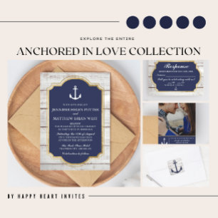 Invitación Anchored In Love II Nautical Anchor Stripe Boda