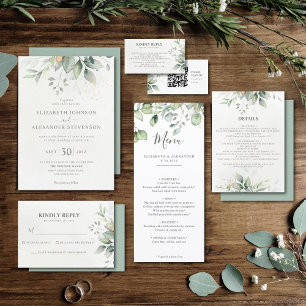 Tarjeta De Recepción Chic airy greenery eucalyptus leaf gold wedding