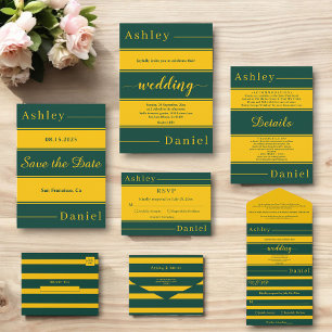 Reserva La Fecha Elegante Fancy Green Y Gold Stripes Boda De Moda