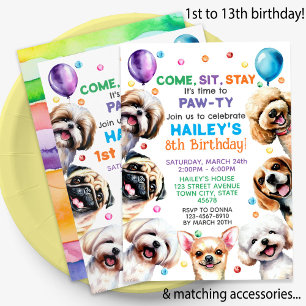 Tema del perro 9 Invitación a la fiesta de cumplea