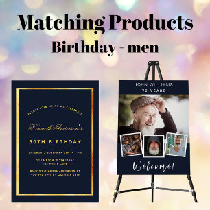 Invitación Fiesta de hombres de confetti azul marino de cumpl