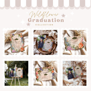 Invitación Foto Cute Boho Meadow Naranja Wildflower Graduatio