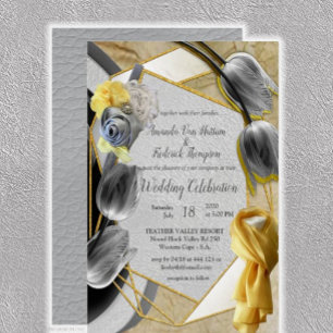 Invitación Tulipanes grises y amarillos sobre la textura